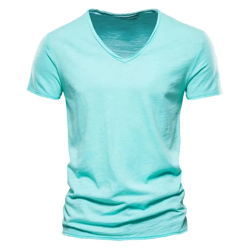 bamboo cotton V-neck short sleeved T-shirt