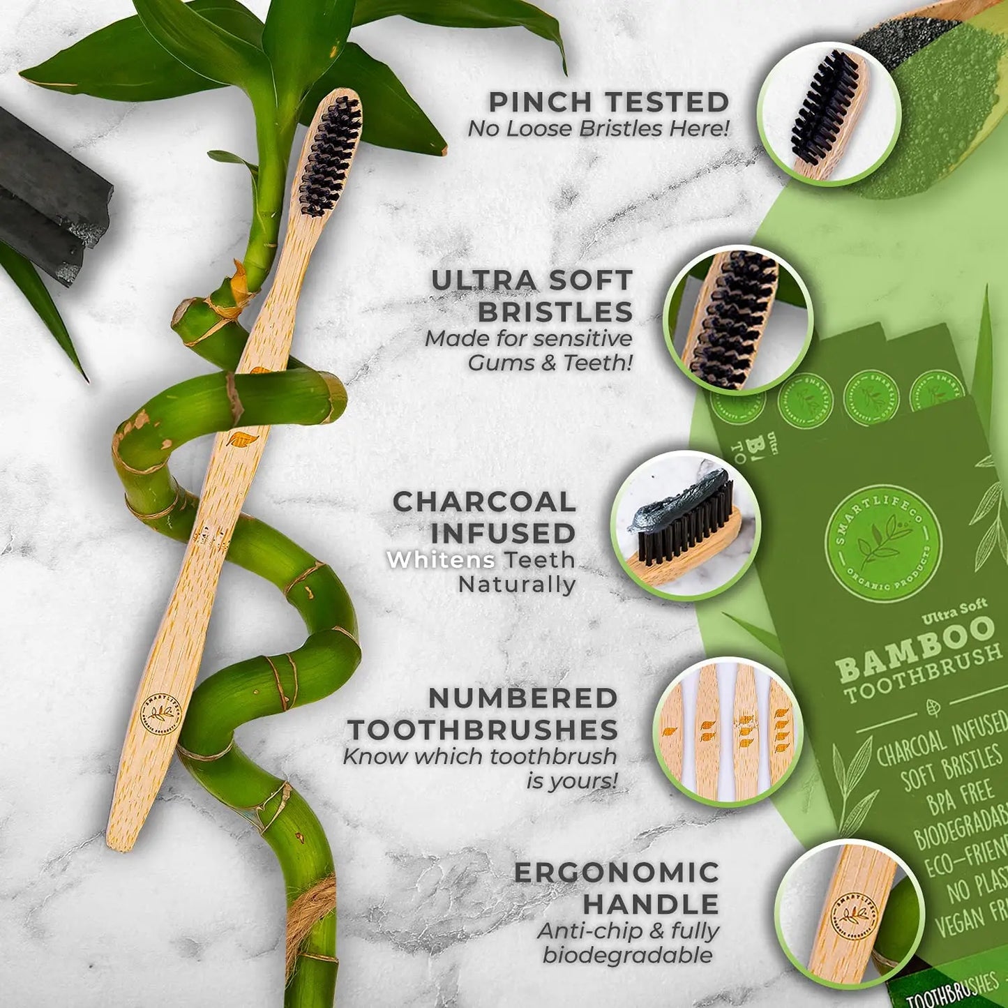 10 Pcs Bamboo Toothbrushes