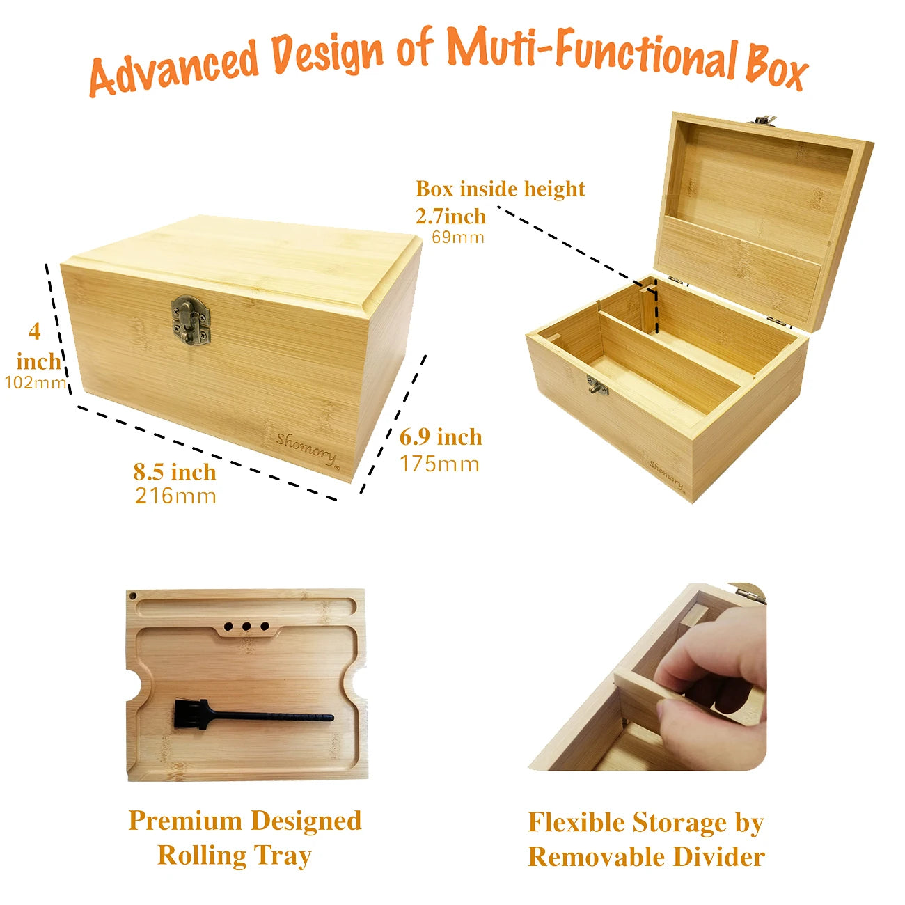 Bamboo Box with Rolling Tray