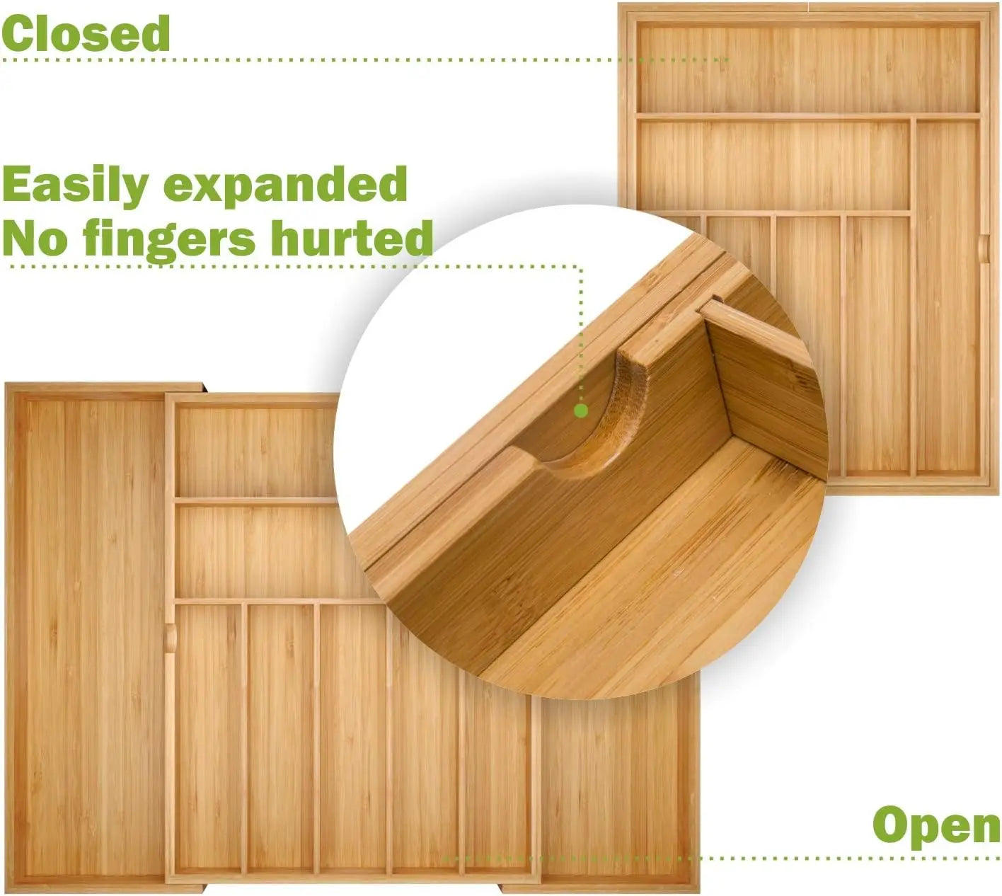 Bamboo cutlery tray expandable