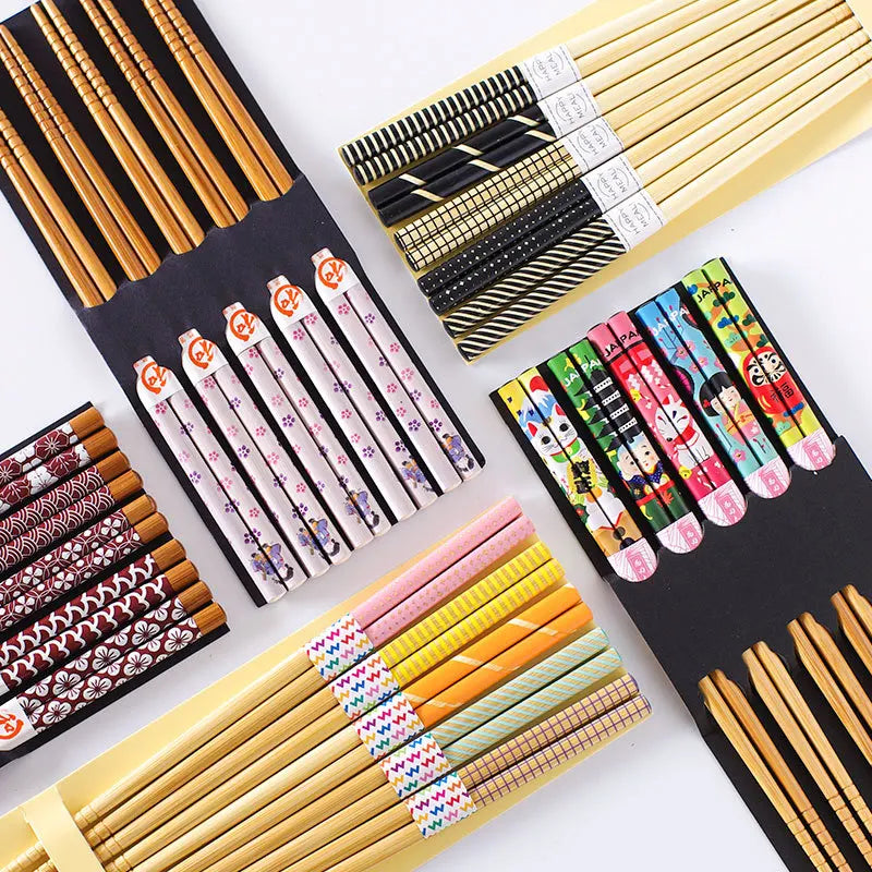 Reusable Bamboo and Wood Chopsticks 5 pairs