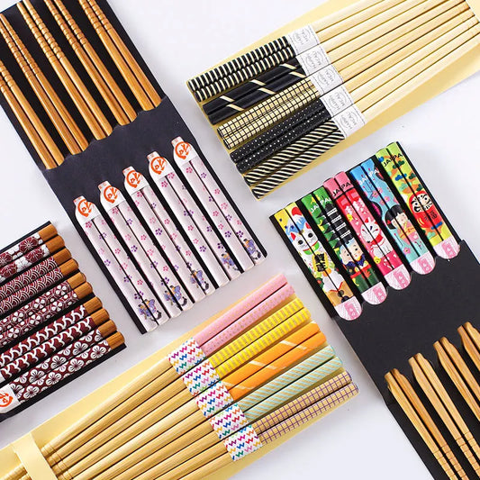 Reusable Bamboo and Wood Chopsticks 5 pairs