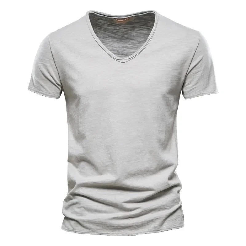 bamboo cotton V-neck short sleeved T-shirt