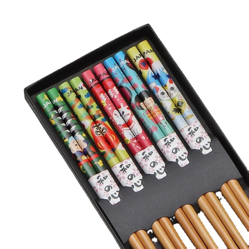 Reusable Bamboo and Wood Chopsticks 5 pairs