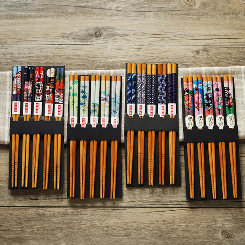 Reusable Bamboo and Wood Chopsticks 5 pairs