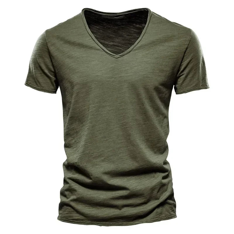 Bamboo Cotton V-neck Short Sleeve T-shirt