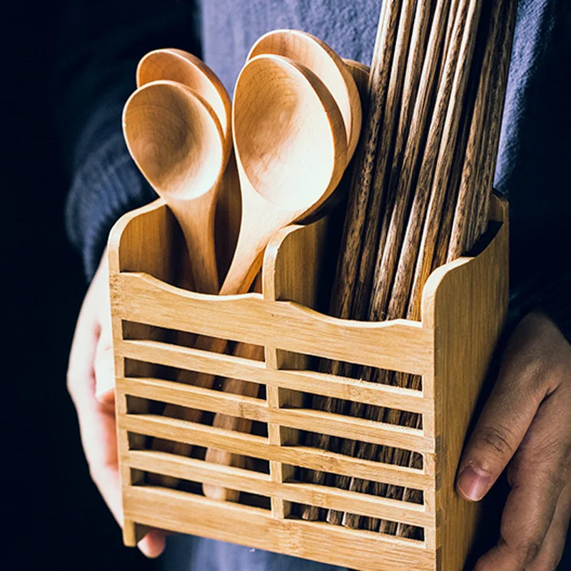 Bamboo Cutlery Storage Rack