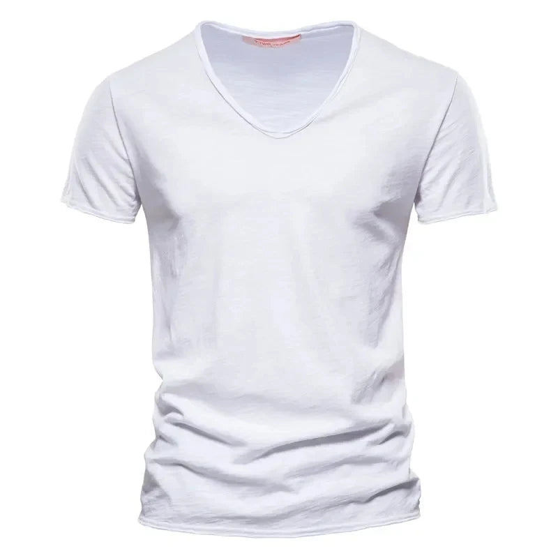 bamboo cotton V-neck short sleeved T-shirt