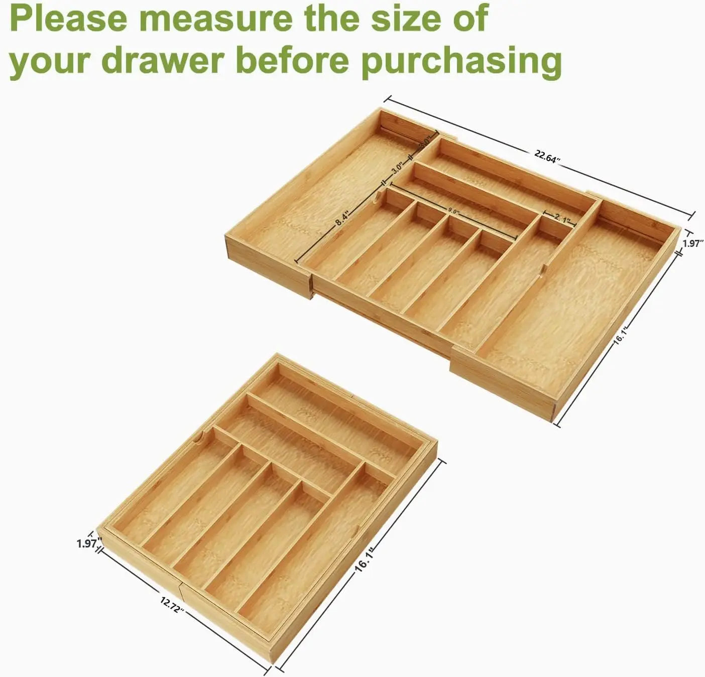 Bamboo cutlery tray expandable