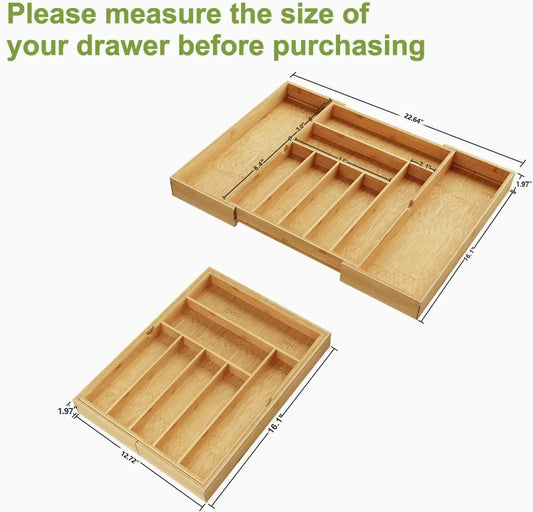 Bamboo cutlery tray expandable