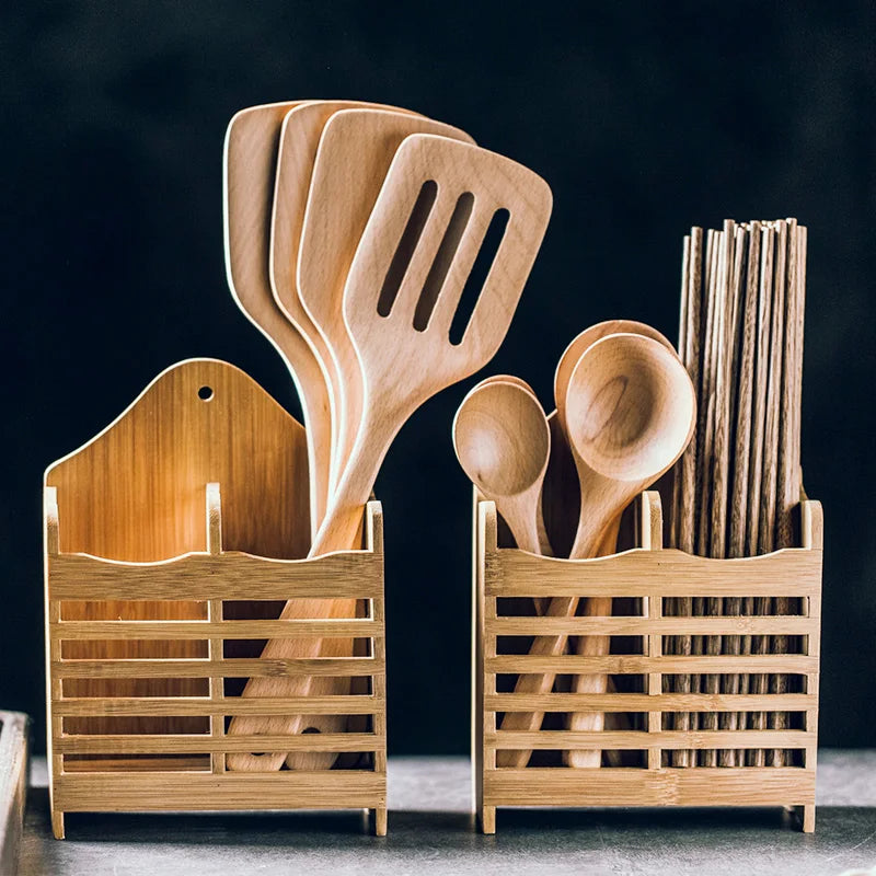Bamboo Cutlery Storage Rack