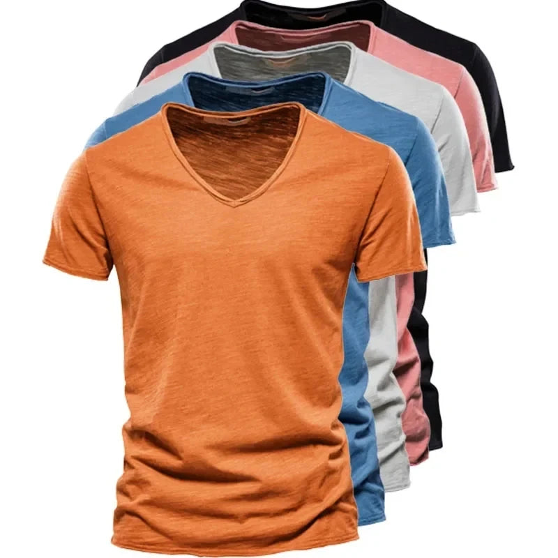 bamboo cotton V-neck short sleeved T-shirt