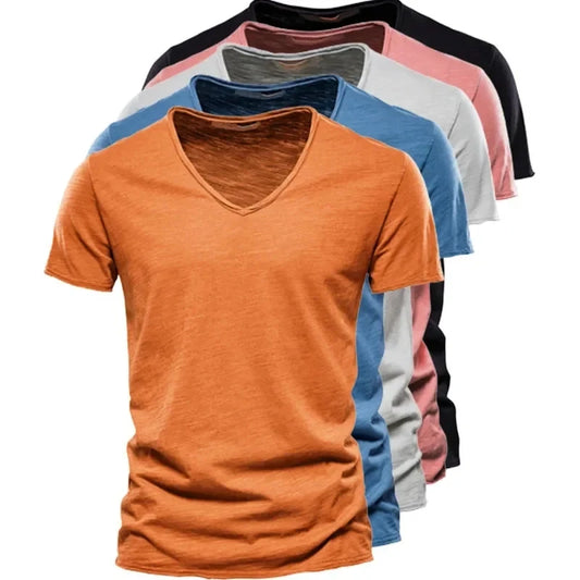 bamboo cotton V-neck short sleeved T-shirt