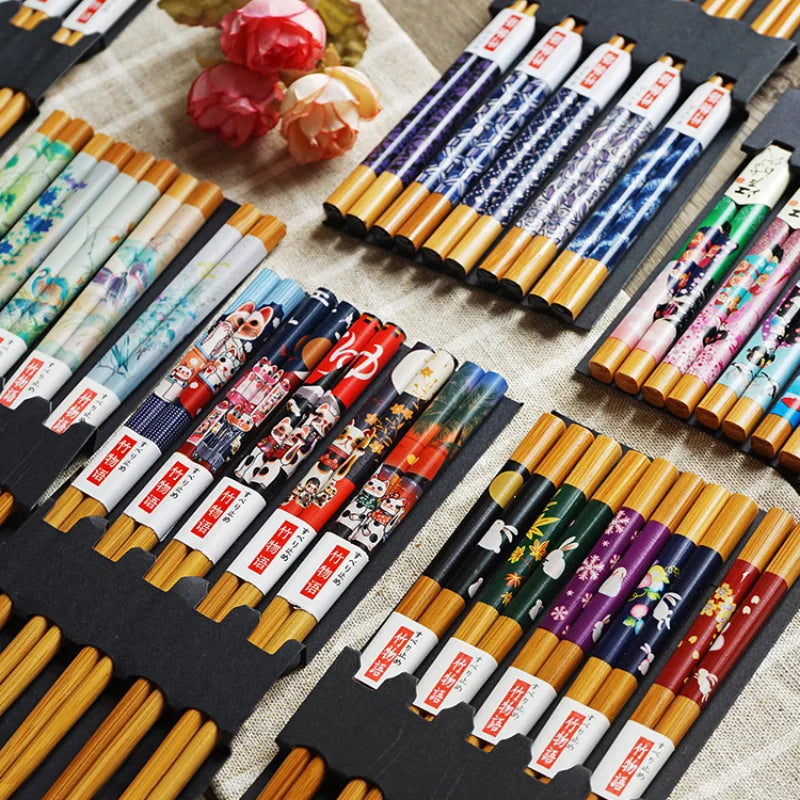 Reusable Bamboo and Wood Chopsticks 5 pairs