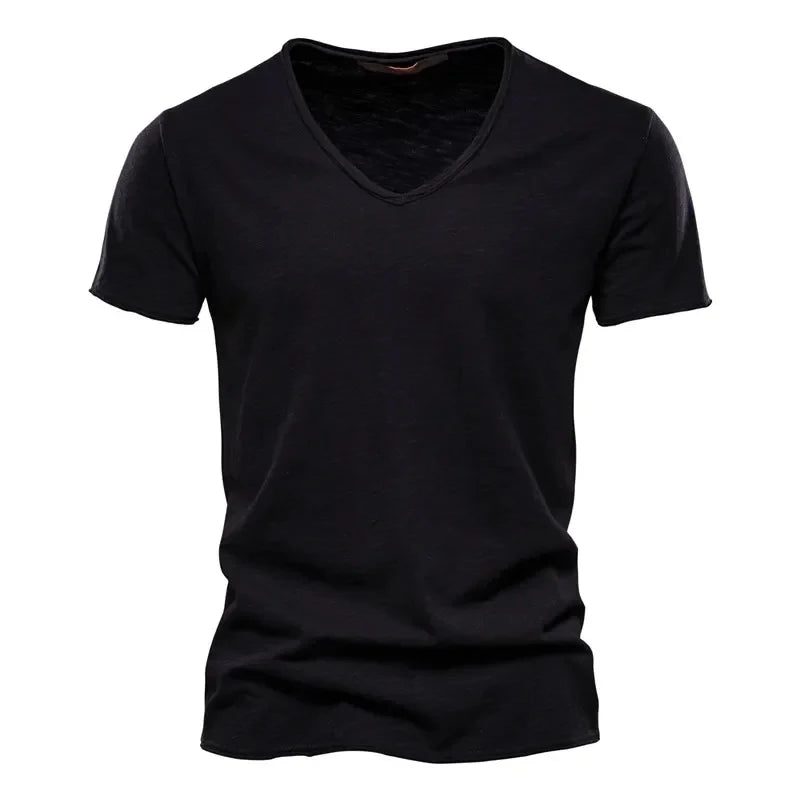 bamboo cotton V-neck short sleeved T-shirt