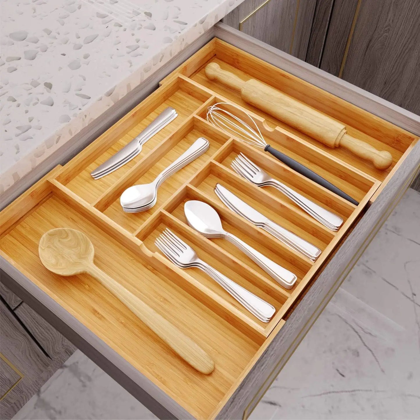 Bamboo cutlery tray expandable