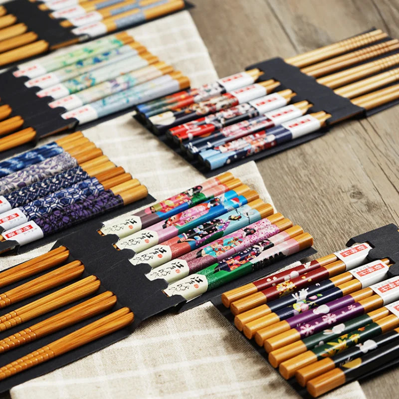 Reusable Bamboo and Wood Chopsticks 5 pairs