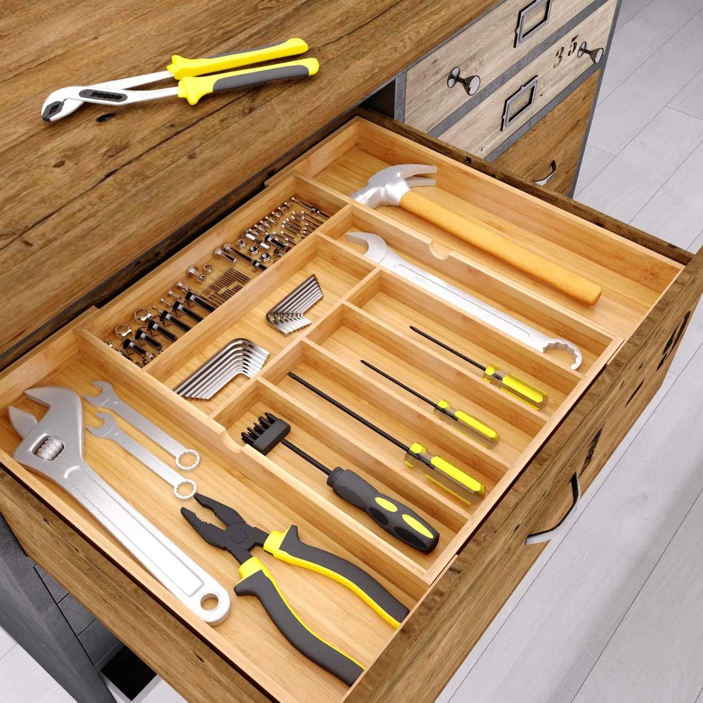 Bamboo cutlery tray expandable