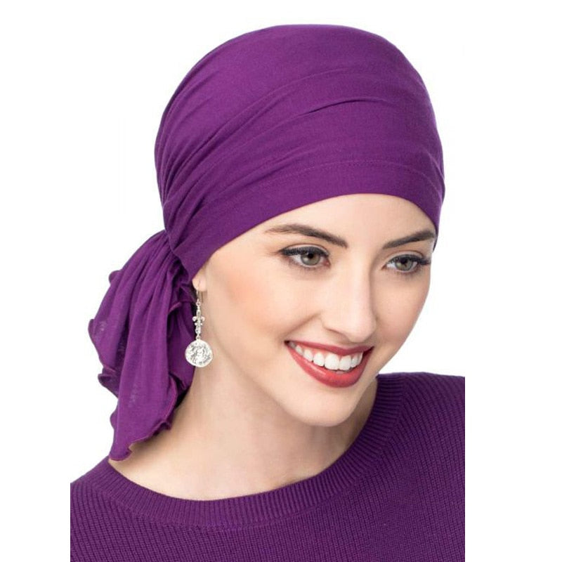 Bamboo cotton Pre-Tied Scarf, Turban Women between 54 models