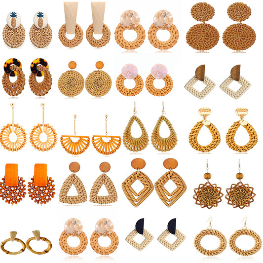 Handmade Bamboo Rattan Jewelry Earrings For Women