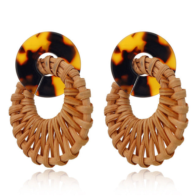 Handmade Bamboo Rattan Jewelry Earrings For Women