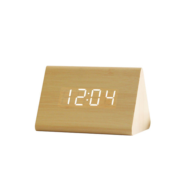 Wood Alarm Clock USB/AAA LED