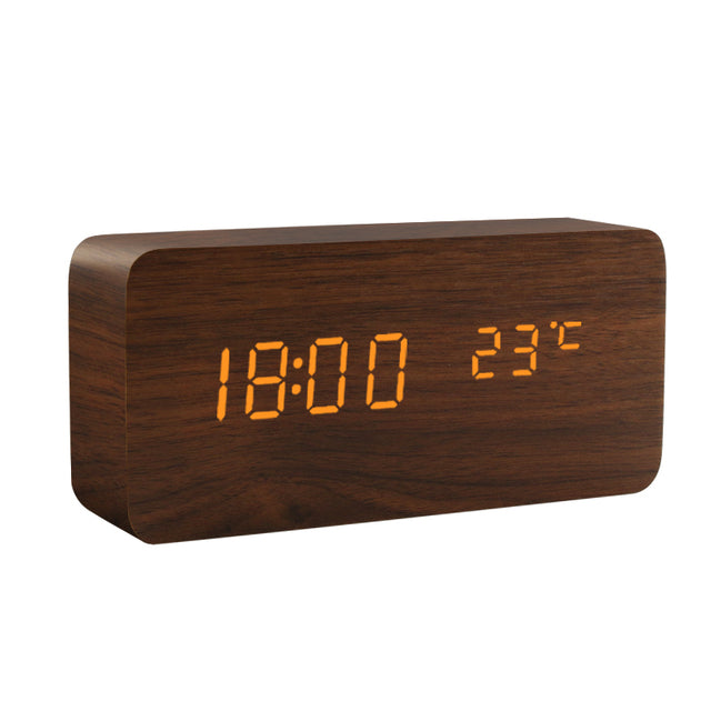 Wood Alarm Clock USB/AAA LED