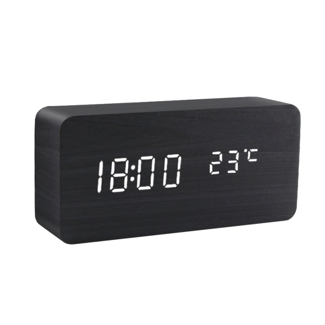 Wood Alarm Clock USB/AAA LED