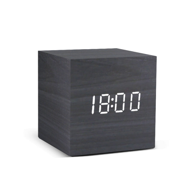Wood Alarm Clock USB/AAA LED