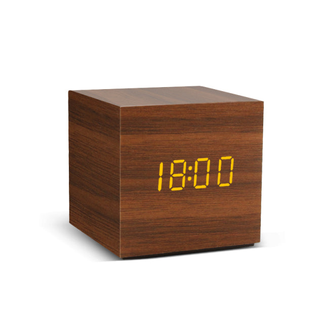 Wood Alarm Clock USB/AAA LED
