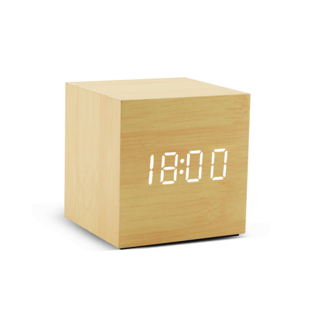 Wood Alarm Clock USB/AAA LED
