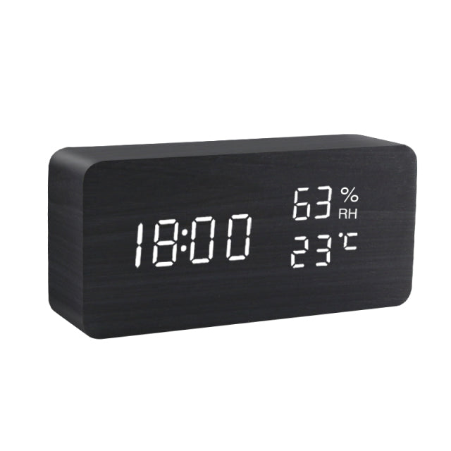 Wood Alarm Clock USB/AAA LED
