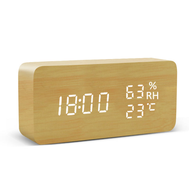Wood Alarm Clock USB/AAA LED