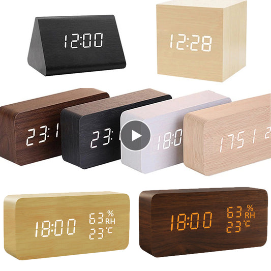 Wood Alarm Clock USB/AAA LED